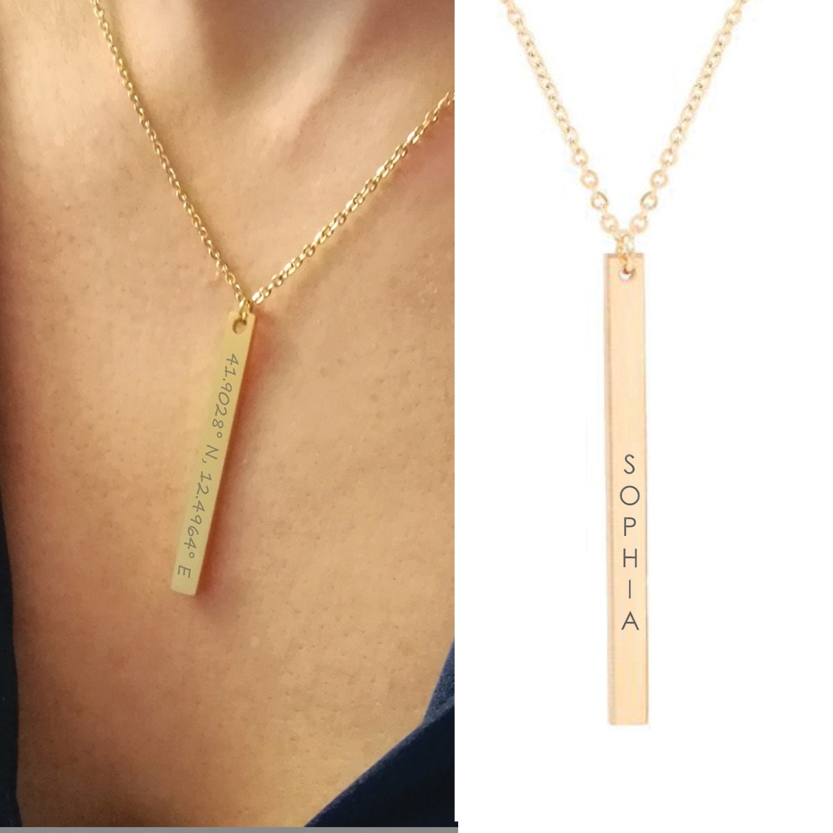 Engraved Thin Bar Necklace