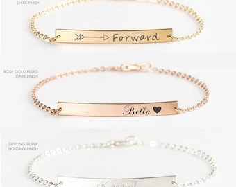 Personalized Bracelet Roman Numeral Engraved Bracelets Dainty Bar Bracelet Gold Bar Bracelet Coordinate Bracelet Best Friend Gifts for Her