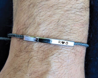 Personalized Men Bracelet Engraved Bracelets Coordinate Bracelet Silver Bar Bracelet Name Bracelet Custom Couple Bracelet Men Gifts for Him