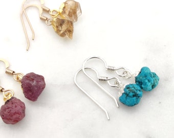 Gemstone Earrings • Gem Earrings • Raw Birthstone Earrings • Stones Gift for Her • Birthstones Jewelry • Mother Gift • Kids Earrings