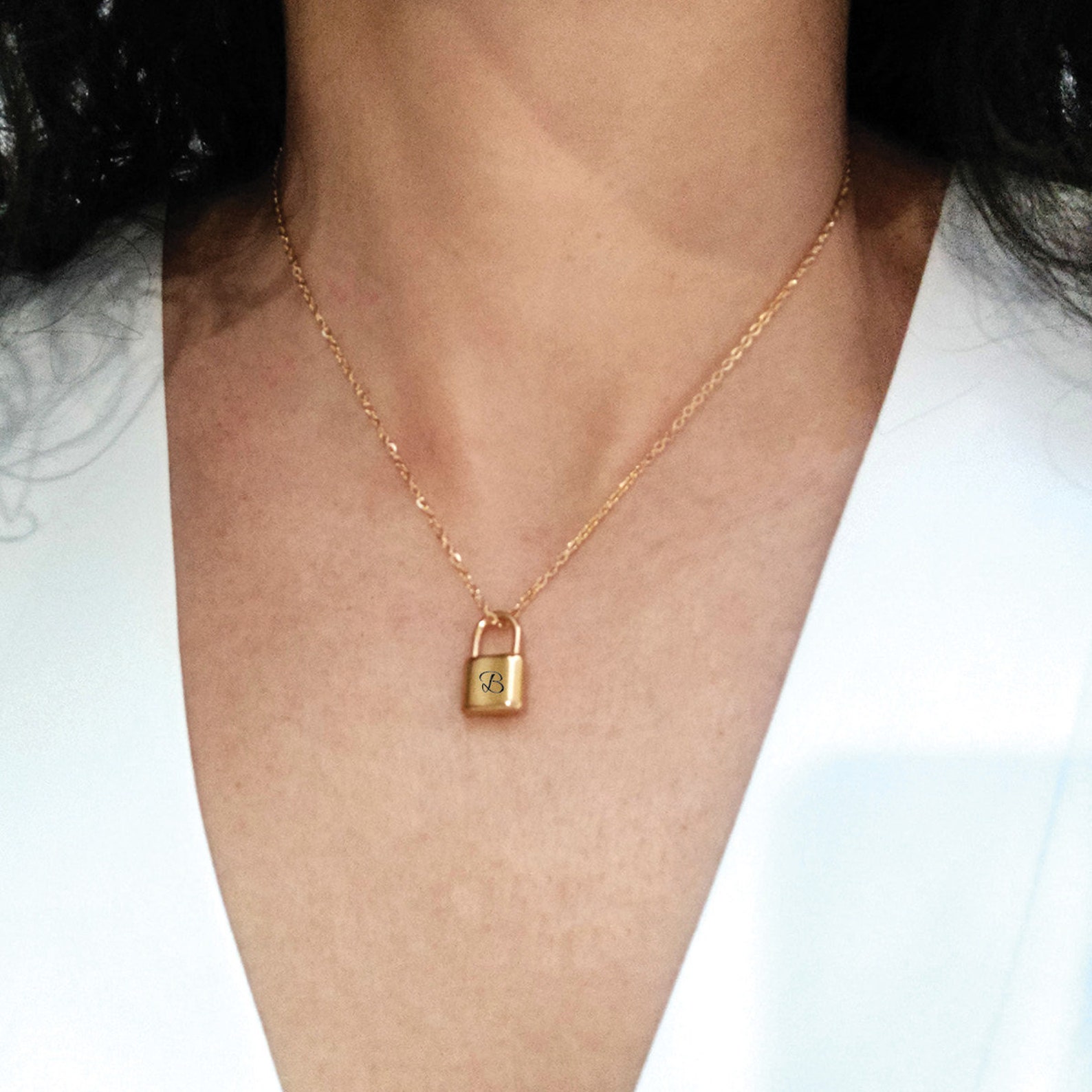 Dainty Padlock Necklace Initial Lock Pendant Necklace Etsy