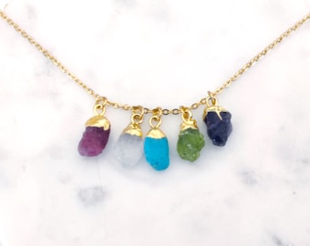 Birthstone Necklace • Gemstone Necklace • Gem Necklace • Raw Birthstone • Gift for Her • Family Birthstones • Mother Gift • Kids Necklace