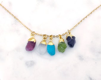 Geburtsstein Halskette • Edelstein Halskette • Edelstein Halskette • Roher Geburtsstein • Geschenk für Sie • Familie Geburtssteine • Mutter Geschenk • Kinder Halskette