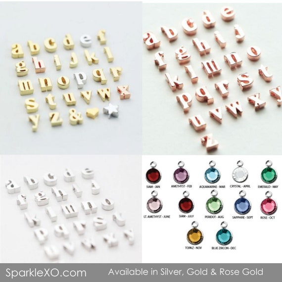 Swarovski Crystal Birthstone Charm Add on Charm Letter Charm Silver Rose Gold Initial Letter Charm Custom Bar Personalized Tag Vertical Bar