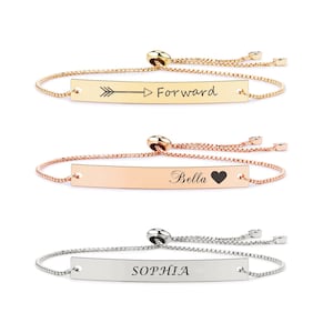 Engraved Bracelets Custom Name Bracelet Adjustable Bracelet Personalized Bracelet Steel Bracelet For Women Bolo Chain Friendship Bracelet