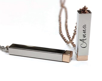 Custom Name Necklace Engraved Bar Necklace Personalized Necklace Tube Necklace Secret Name Personalized Jewelry Gift from Boyfriend