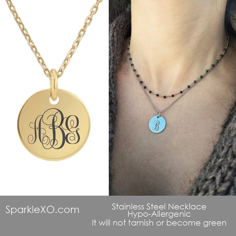 Personalized Necklace Monogram Necklace Valentines Day Gifts Initial Necklace Round Pendant Name Necklace Coin Necklace Letter Necklace