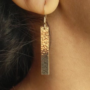 Hammered Gold Bar Earrings Dangle Bar Earrings Custom Bar Earrings Vertical Bar Earrings Sterling Silver Long Dainty Bar Earrings SparkleXO