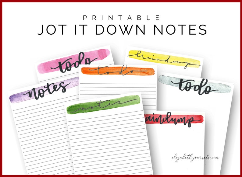 Jot It Down Notes Printable Kit BrainDump Notes ToDo Etsy