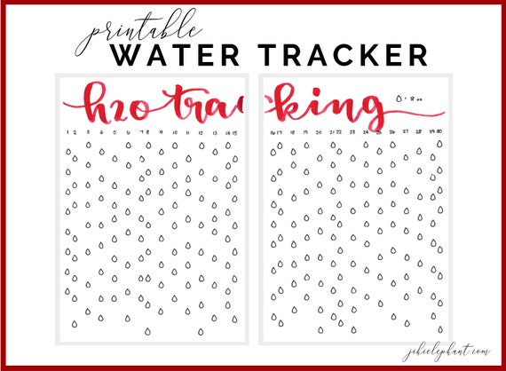 Red Water Intake Tracker Bullet Journal Printable A5 Size Hand Lettering