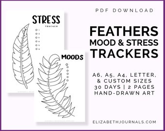 Feather Mood & Stress Tracker | A4, A5, A6, Letter Sizes | 30 Days | Bullet Journal Printable | Digital Planner | Hand-Drawn