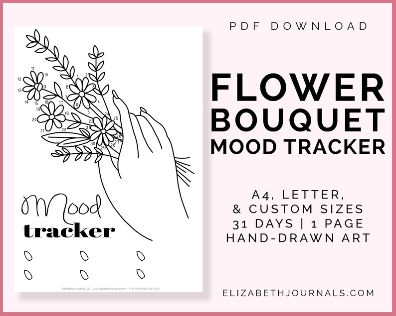 Flower Bouquet Mood Tracker Printable Planner Digital Etsy