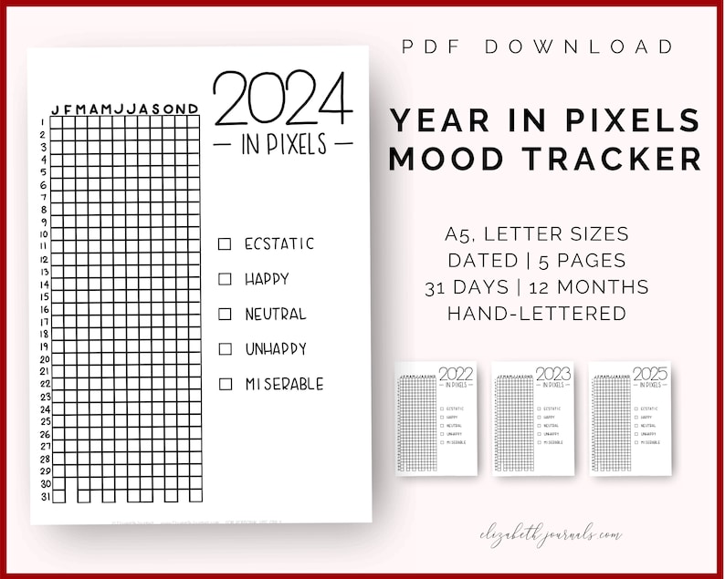 Year in Pixels Mood Tracker 2020 2025 A5 Letter Size Etsy