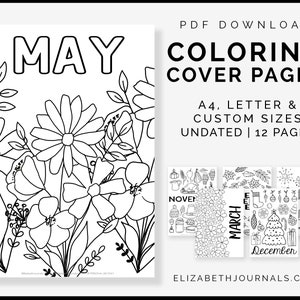 Coloring Monthly Cover Pages Printable Planner Digital Bullet Journal A4 &  Letter Sizes Undated PDF Download Coloring Book 
