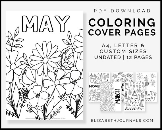 Coloring Monthly Cover Pages Printable Planner Digital Bullet Journal A4 &  Letter Sizes Undated PDF Download Coloring Book 