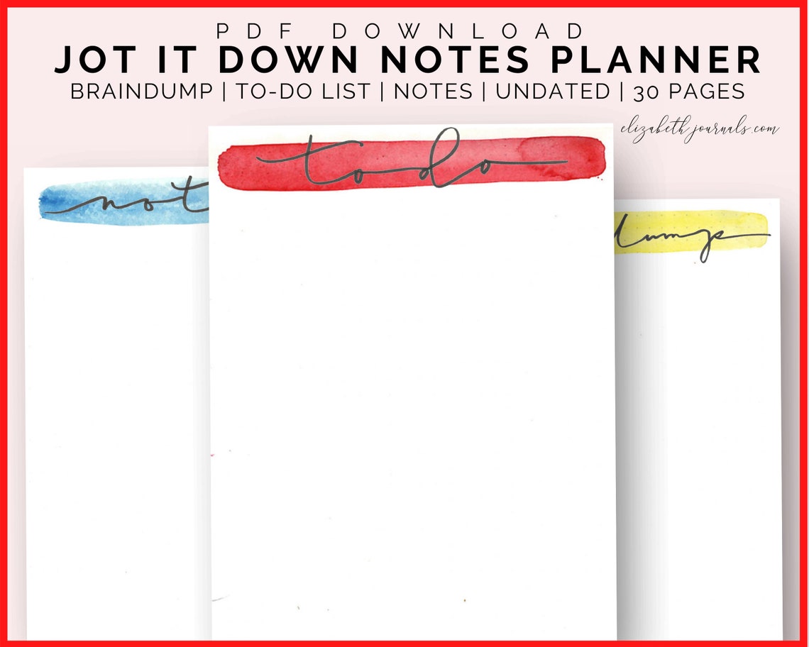 Jot It Down Notes Planner Kit BrainDump Notes ToDo Etsy
