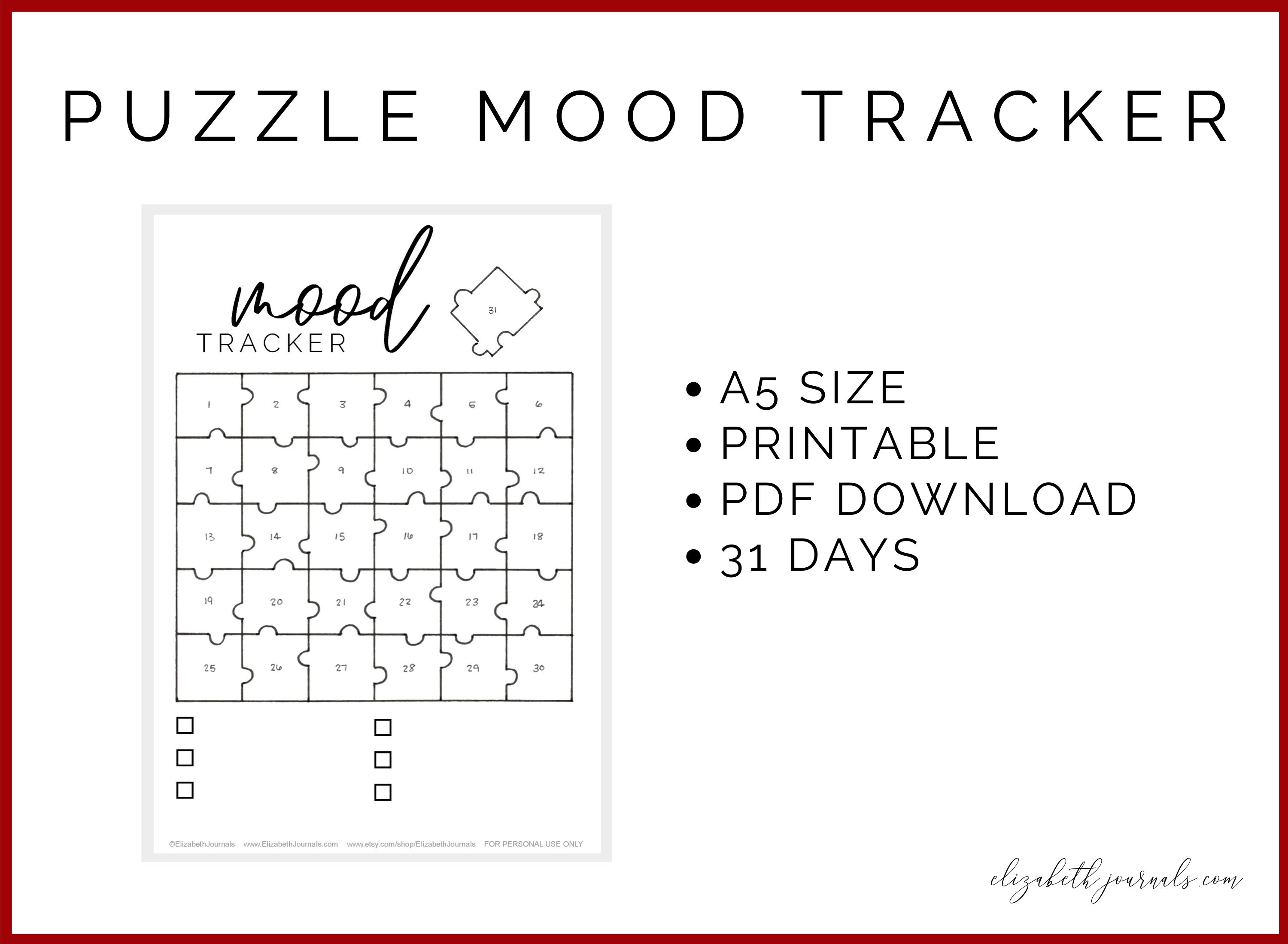 Puzzle Mood Tracker Printable Planner Page Habit Tracker Etsy