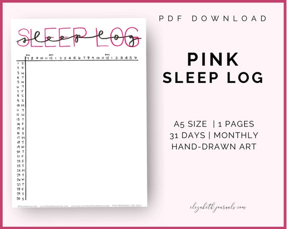 Pink Sleep Log Tracker Bullet Journal Printable Digital Etsy