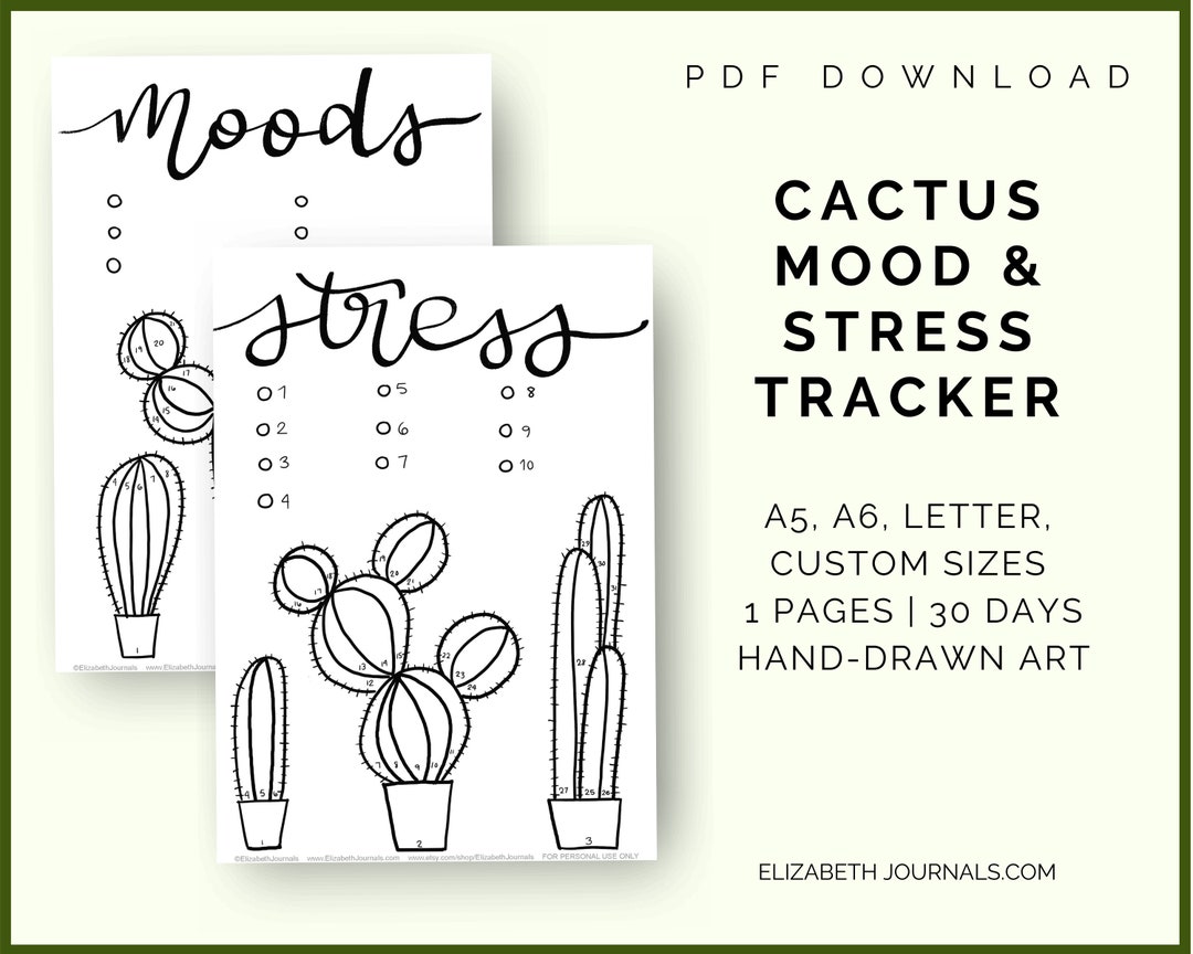 Cactus Mood &amp; Stress Tracker Combo Digital Planner - Etsy