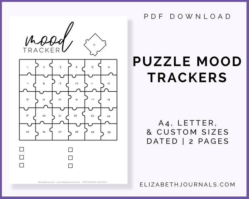 Puzzle Mood Tracker  Habit Tracker  A4 & Letter Sizes  image 1