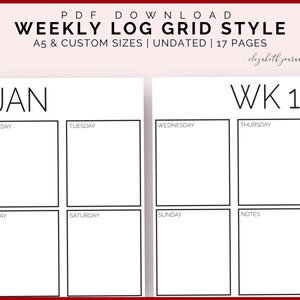 Printable Minimal Weekly Grid A5 Size Includes 12 Months - Etsy