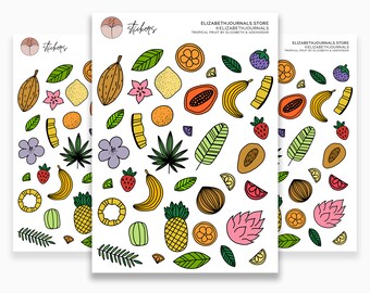 Tropical Fruit Sticker Sheet | 37 Stickers | 5.5 x 7.75 inches | 3 Sheets | Matte | Planner Sticker | Tear Resistant