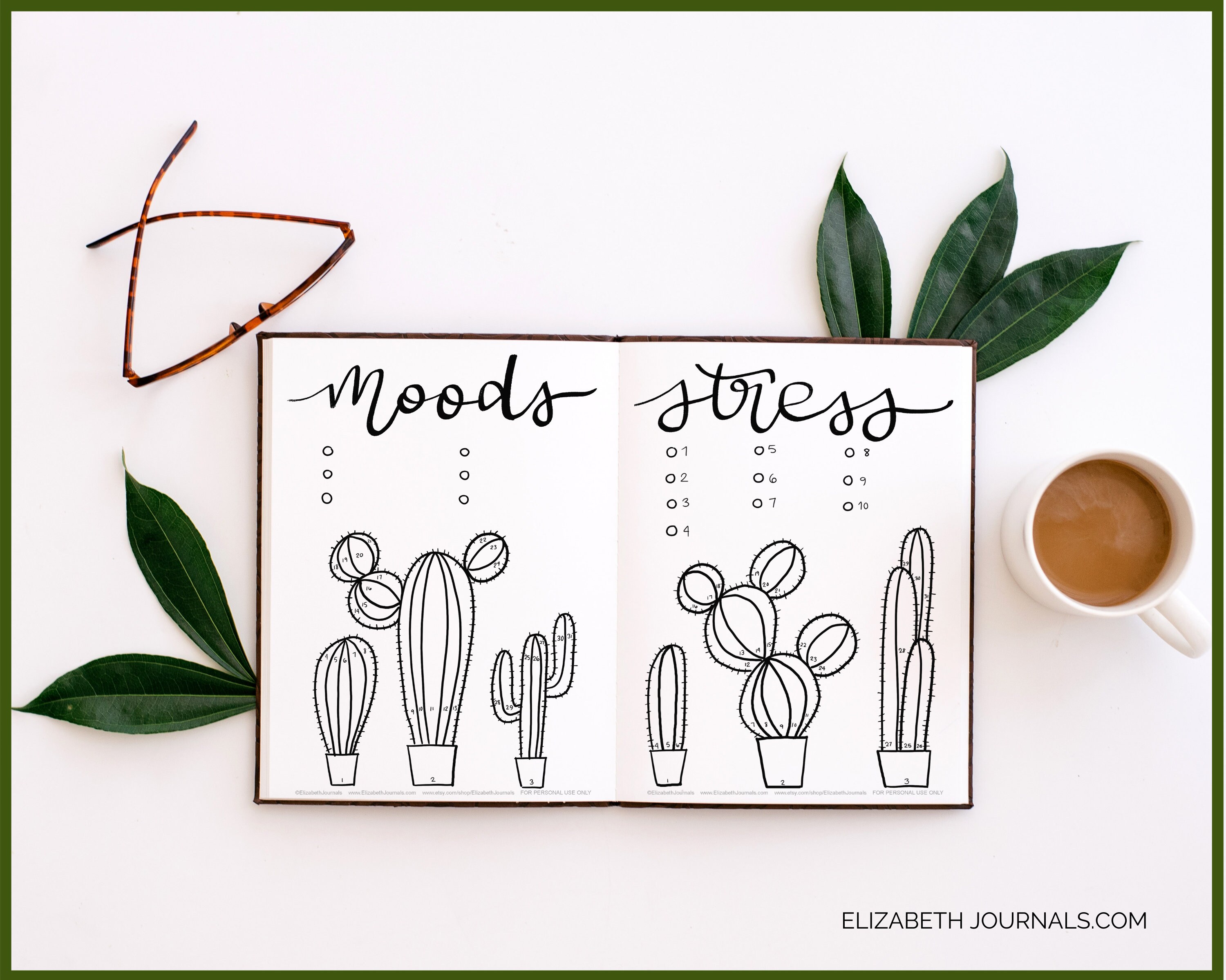 Cactus Mood &amp; Stress Tracker Combo Digital Planner - Etsy Australia