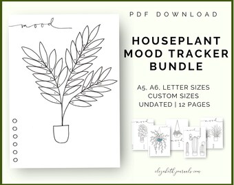 Houseplant Monthly Mood Trackers | A5 Size | Hand-Drawn | Bullet Journal Printables | 12 Months | PDF Download