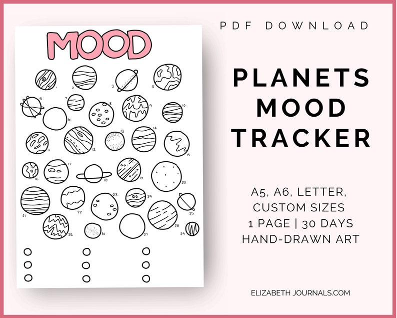 Space & Planets Mood Tracker  Digital Planner  Printable image 1