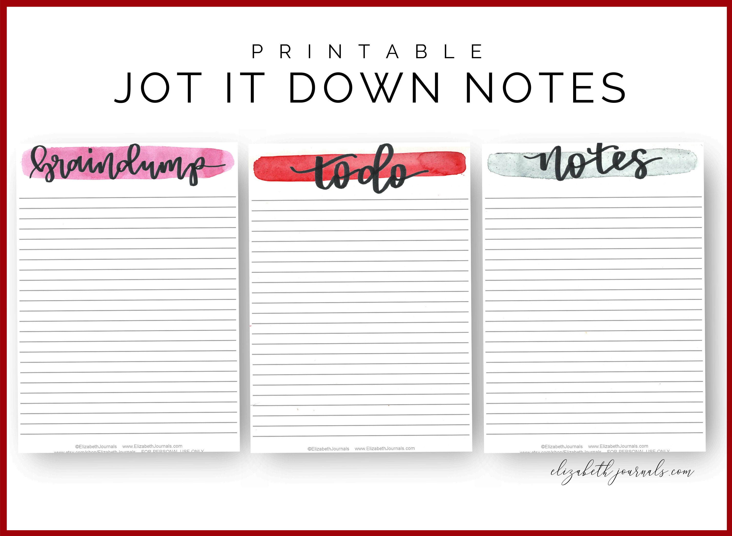 Jot It Down Notes Printable Kit BrainDump Notes ToDo Etsy