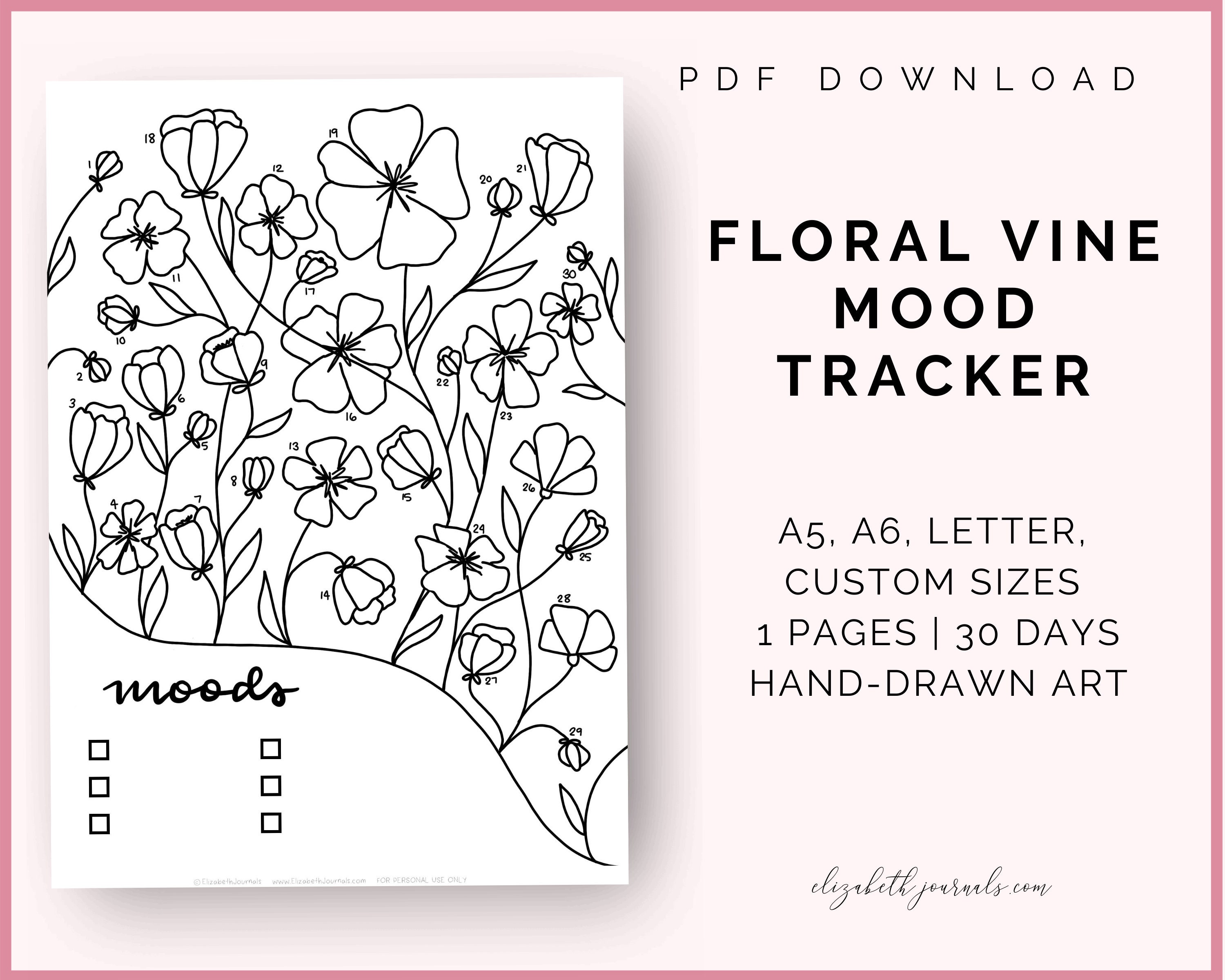 Floral Vine Mood Tracker Bullet Journal Printable A6 A5 - Etsy
