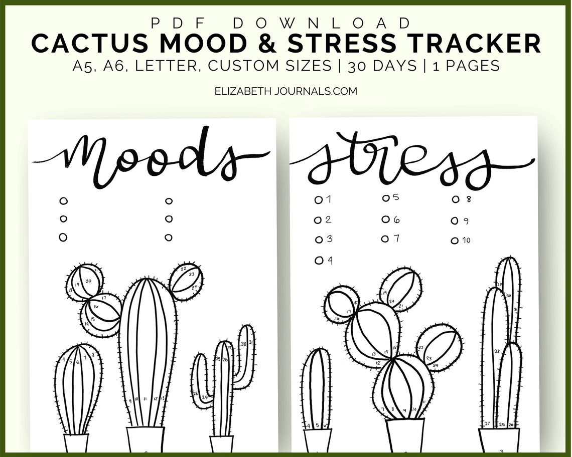 Cactus Mood &amp; Stress Tracker Combo Digital Planner - Etsy