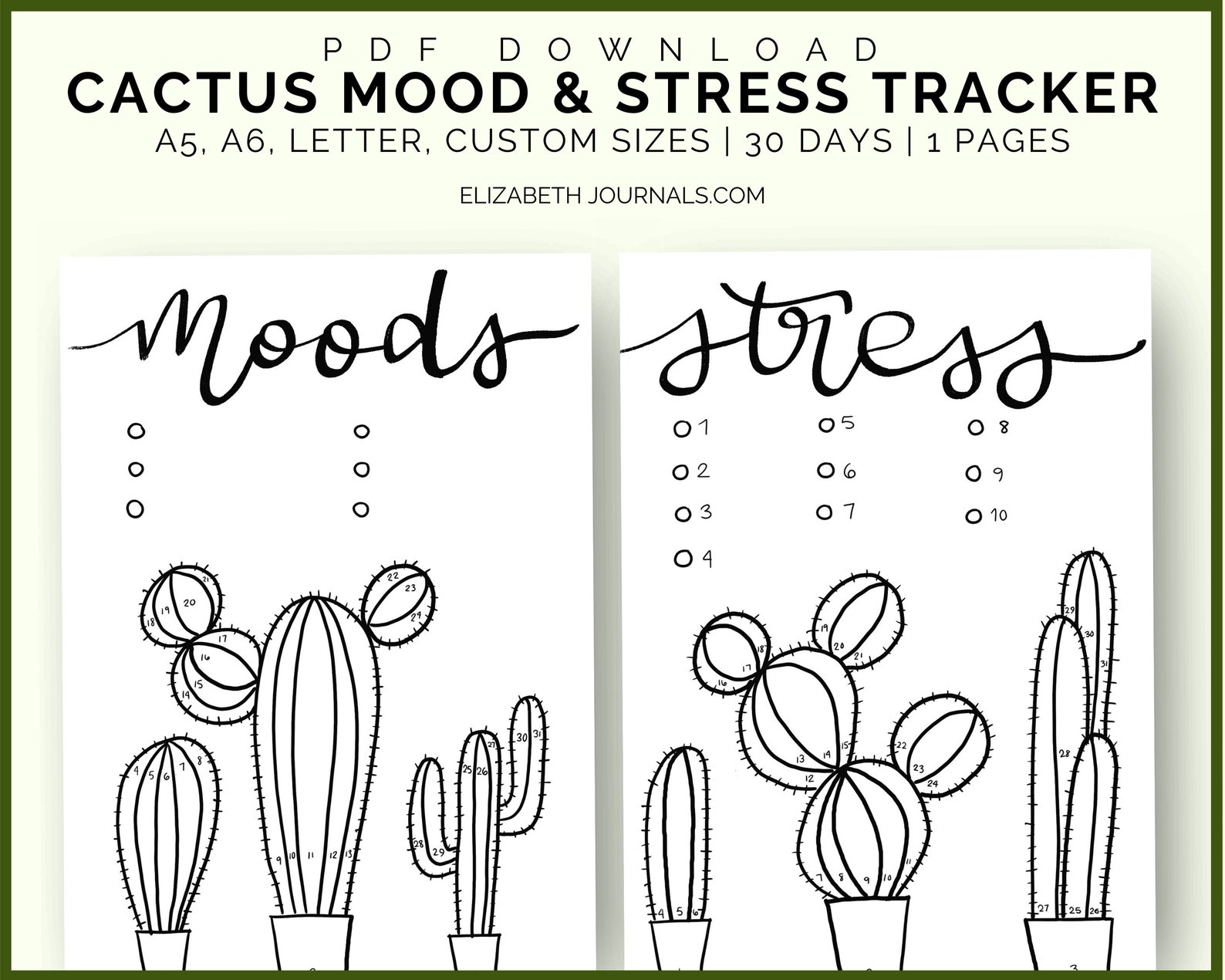 Cactus Mood &amp; Stress Tracker Combo Digital Planner - Etsy
