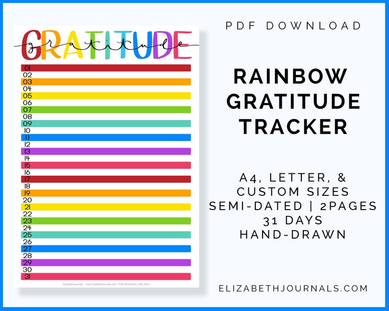 Rainbow Gratitude Log  Printable Planner  Digital Bullet image 1