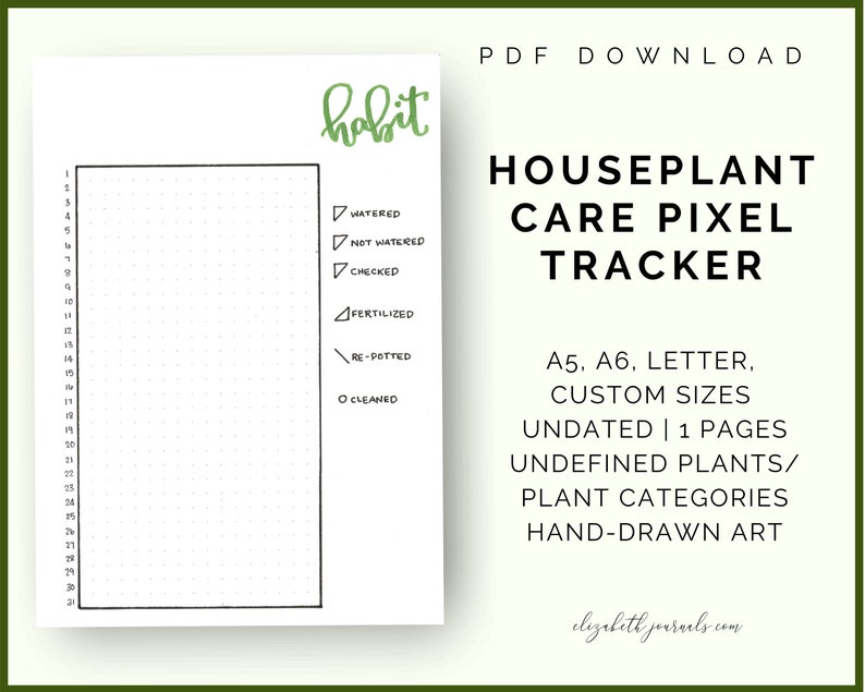 Houseplant Care Monthly Habit Tracker  A5 Size  Pixel image 1