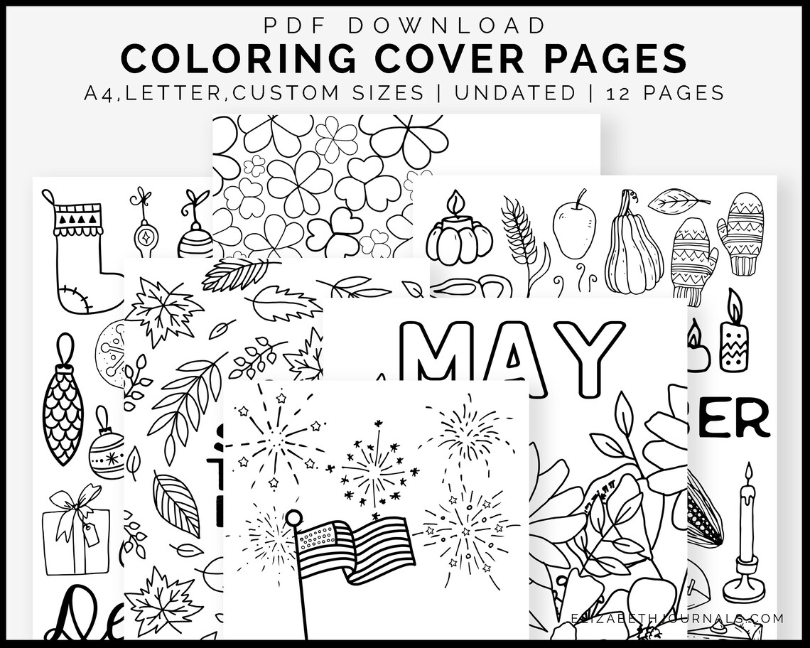 Coloring Monthly Cover Pages Printable Planner Digital - Etsy