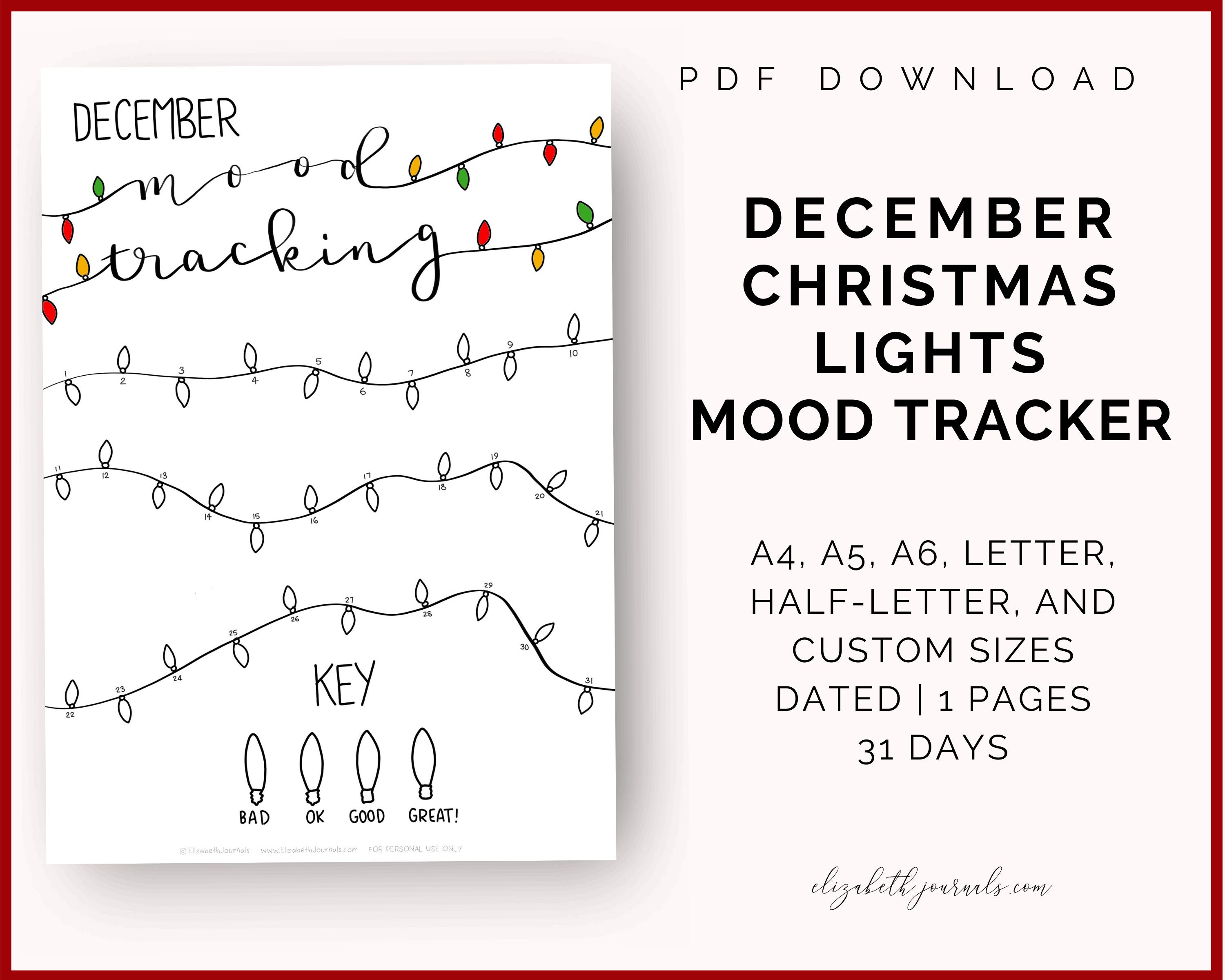 Christmas Lights Mood Tracker 1Page A4 A5 A6 Etsy