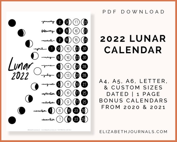 2022 Lunar Calendar A4 A6 A5 Letter And Custom Size | Etsy