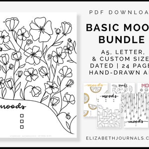 Basic Mood Tracker Bundle | 12 Mood Trackers | Printable | Bullet Journal | A6, A5, A4, Letter Sizes | Instant Download | PDF