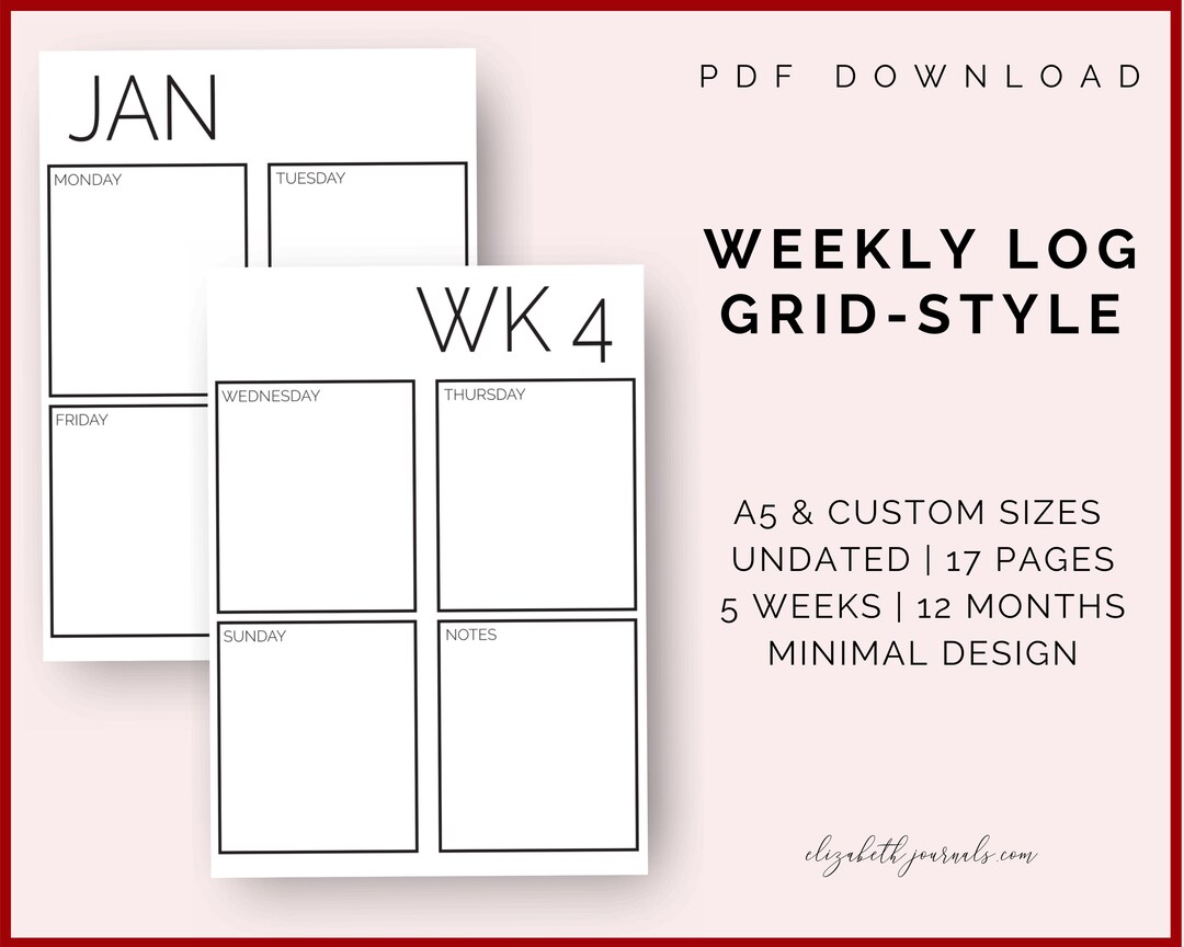 Printable Minimal Weekly Grid A5 Size Includes 12 Months - Etsy