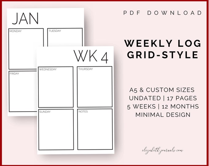 Printable Minimal Weekly Grid A5 Size Includes 12 Months - Etsy