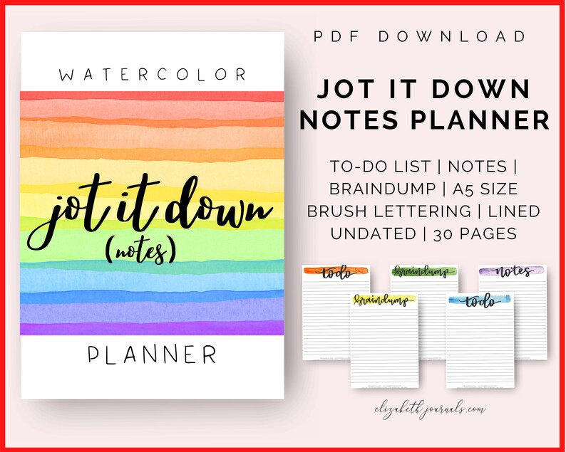Jot It Down Notes Planner Kit Braindump Notes Todo Etsy