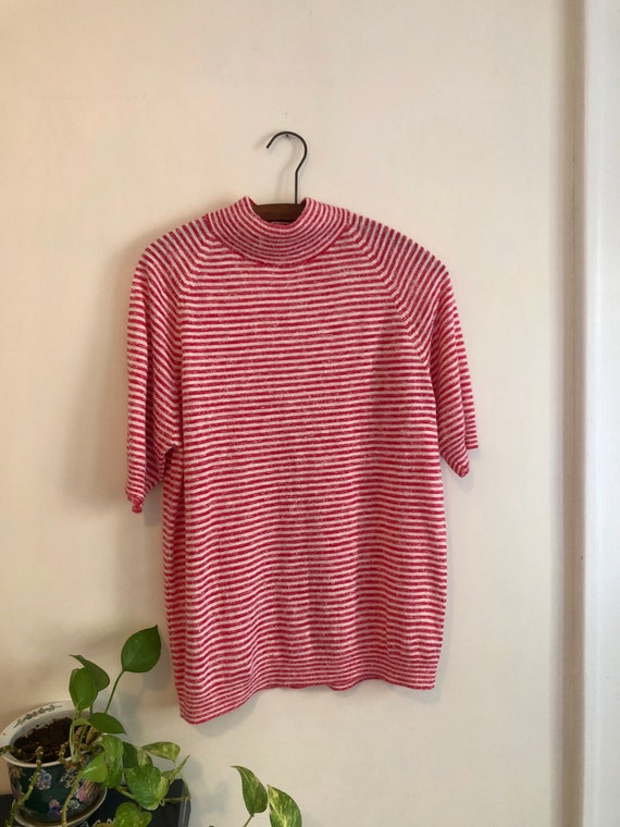 Vintage 1960s Red & White Striped Mock Neck Men's