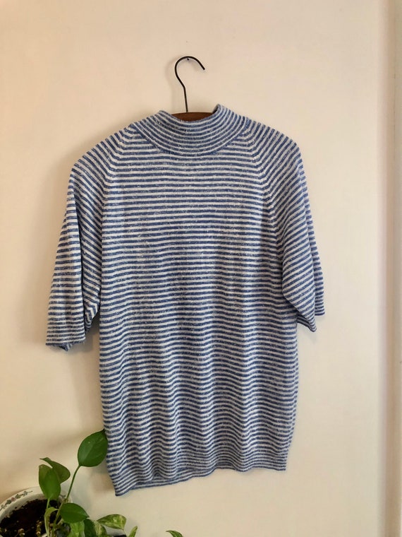 Vintage 1960s Blue & White Striped Mock Neck Men's