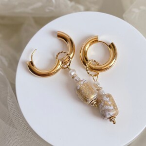 Interchangeable Hoops - Freshwater Pearl & Polymer Clay Dangle Earrings | Handcrafted, Lightweight, Hypoallergenic | Minimalist, Luxe, Party