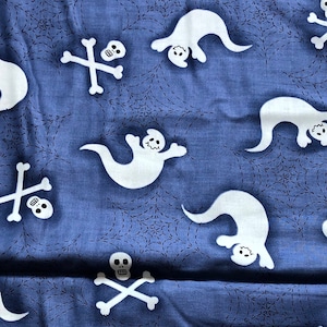 Halloween Ghosts Fabric / GLOW in the DARK / 44" Wide / Sold by the Yard / Little Ghosty / Vintage Sewing / Craft / Quilting Fabrics
