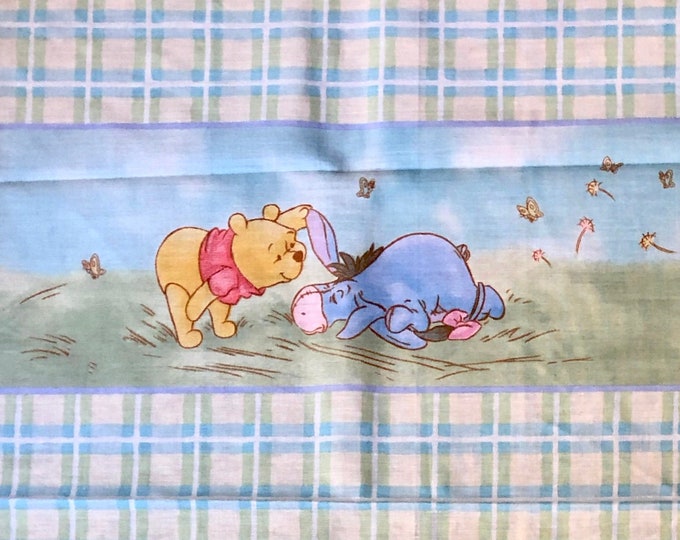 Classic Pooh Fabric / Winnie the Pooh, Piglet, Eeyore / Blue Plaid