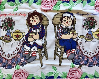 Raggedy Ann & Andy Fabric Remnants / Vintage Novelty Patchwork Rag Doll Fabrics / Remnant Pieces / Rare Find