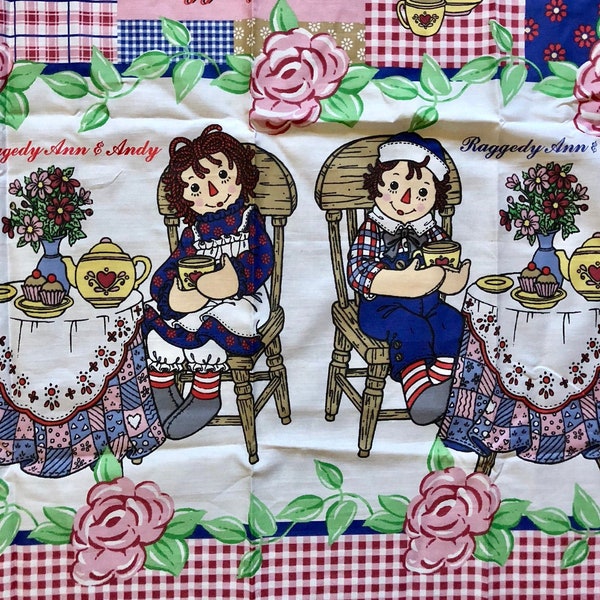 Raggedy Ann & Andy Fabric Remnants / Vintage Novelty Patchwork Rag Doll Fabrics / Remnant Pieces / Rare Find