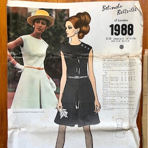 Belinda Bellville Dress Sewing Pattern / 1960s Mod Designer A-Line Dress / Size 10, Bust 32 1/2 / Vogue 1988 / Rare Find